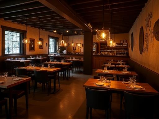 Interno accogliente del ristorante Leone Impasto con tavoli in legno